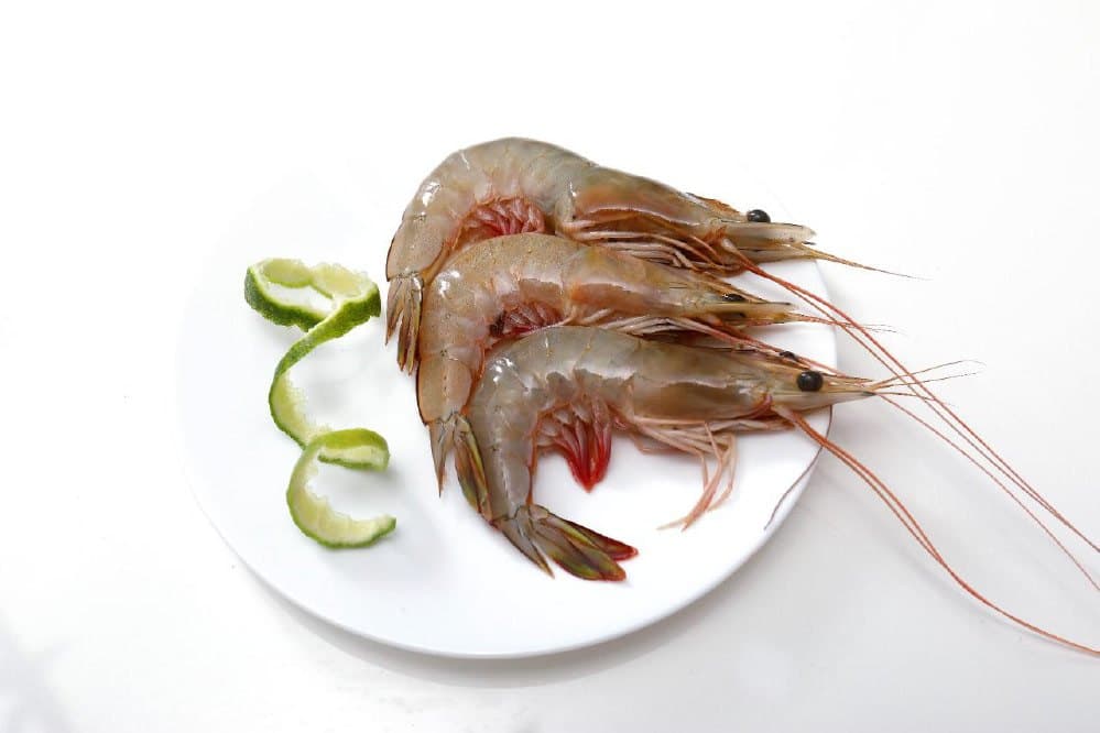 Raw vannamei shrimp on a plate, individually quick-frozen